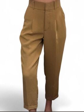 Aritzia High-Waist Cropped Tailored Pants in Camel
